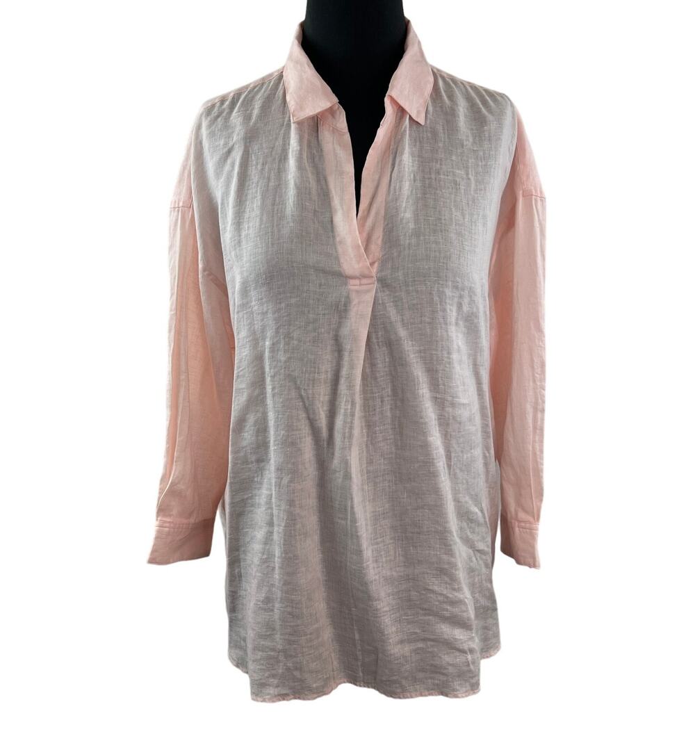 UNIQLO Pink Top Linen Skipper Collar 3/4 Sleeve Drop Shoulder Sz X-Large XL NEW